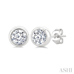3/8 Ctw Bezel Set Round Cut Diamond Stud Earrings in 14K White Gold