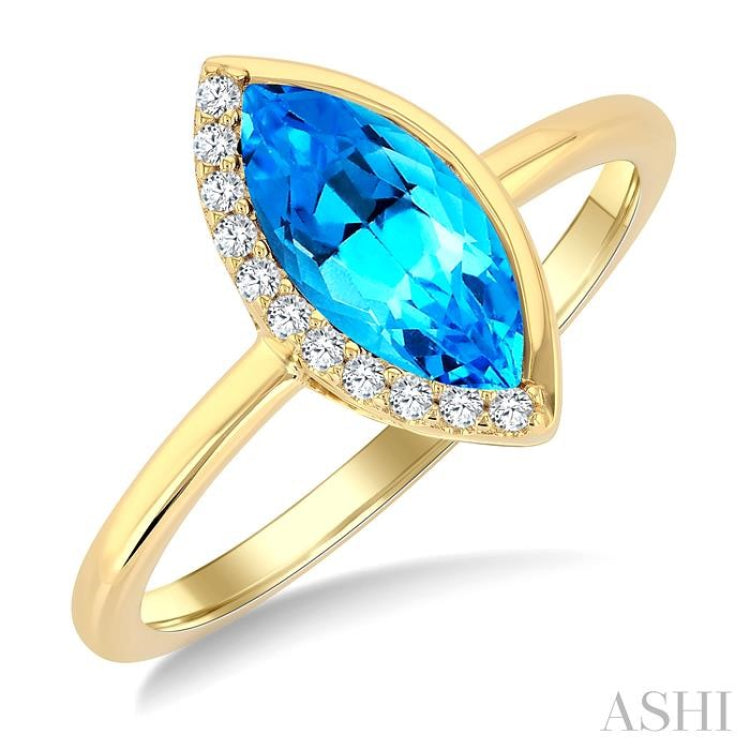 1/20 Ctw 10X5MM Marquise Cut Blue Topaz and Round Cut Diamond Semi-Precious Fashion Ring in 10K Yellow Gold