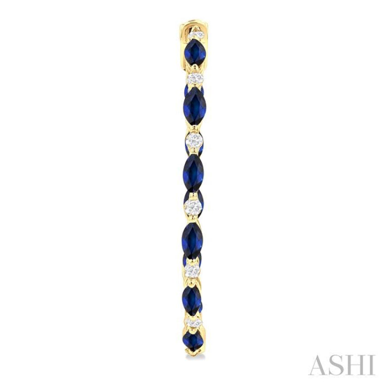 4x2 MM Marquise Cut Sapphire and 3/8 Ctw Round Cut Diamond Precious Inside-Out Hoop Earrings in 14K Yellow Gold