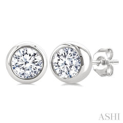 1 Ctw Bezel Set Round Cut Diamond Fashion Stud earrings in 14K White Gold