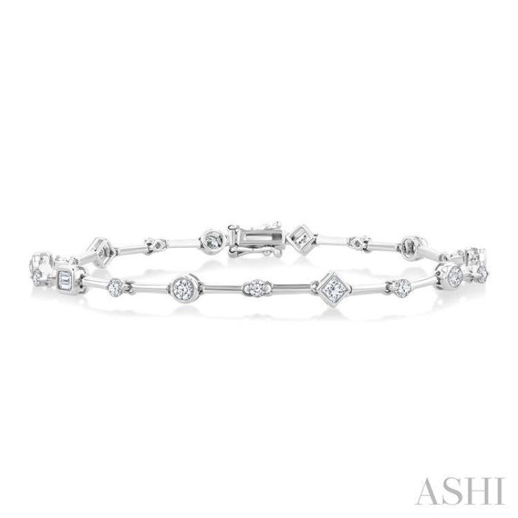 1 1/5 Ctw Mixed Diamond Cut Bar Link Bracelet in 14K White Gold