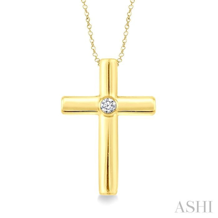 1/50 Ctw Latin Cross Round Cut Diamond Fashion Pendant With Chain in Yellow Gold Vermeil