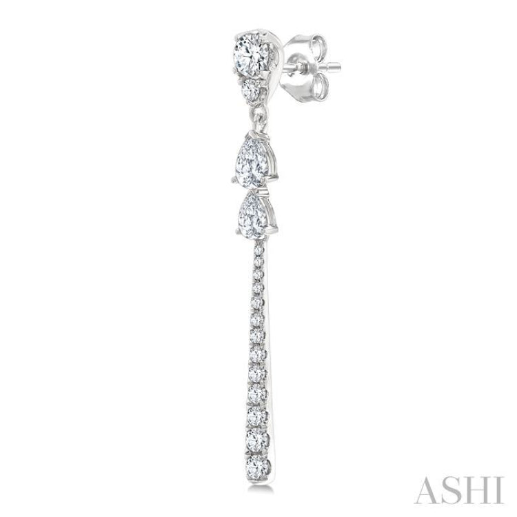 7/8 Ctw Pear and Round Cut Diamond Dangle Fashion Long earrings in 14K White Gold