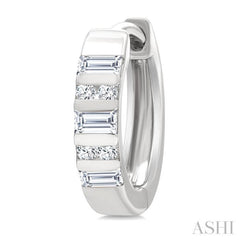 1/4 Ctw Ribbed Baguette and Round Cut Diamond Huggie Petite Earring in 10K White Gold