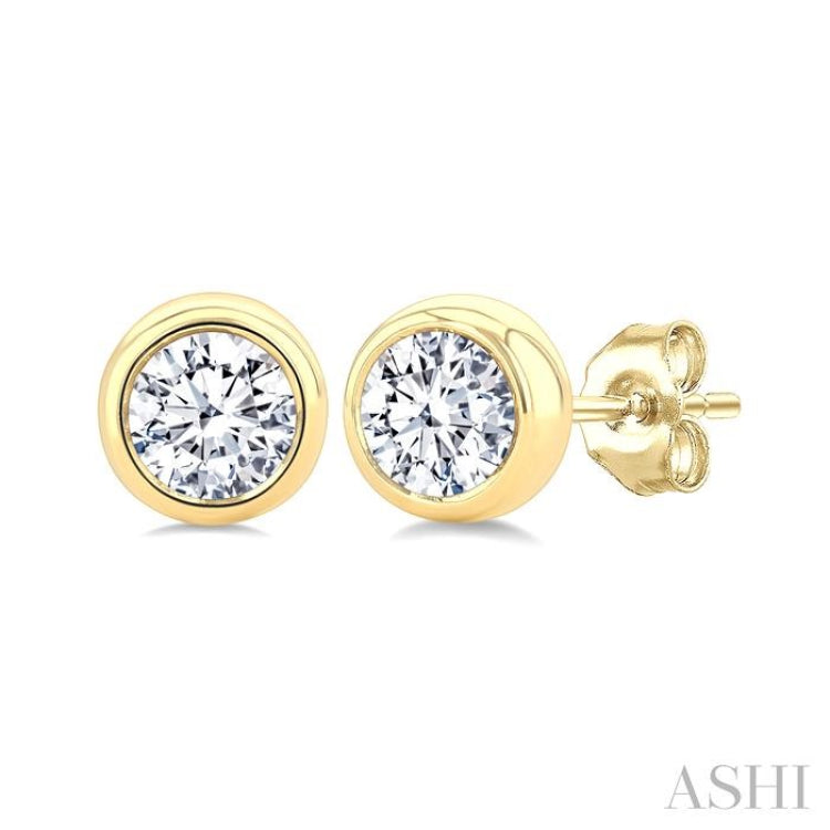 3/8 Ctw Bezel Set Round Cut Diamond Stud Earrings in 14K Yellow Gold