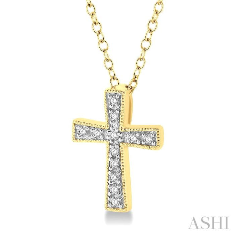 1/20 Ctw Cross Round Cut Diamond Fashion Pendant With Chain in Yellow Gold Vermeil