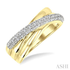 1/8 Ctw Bold Crisscross Round Cut Diamond Fashion Band in Yellow Gold Vermeil