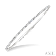1/2 Ctw Halfway Baguette Center and Round Cut Diamond Flex Bangle in 14K White Gold