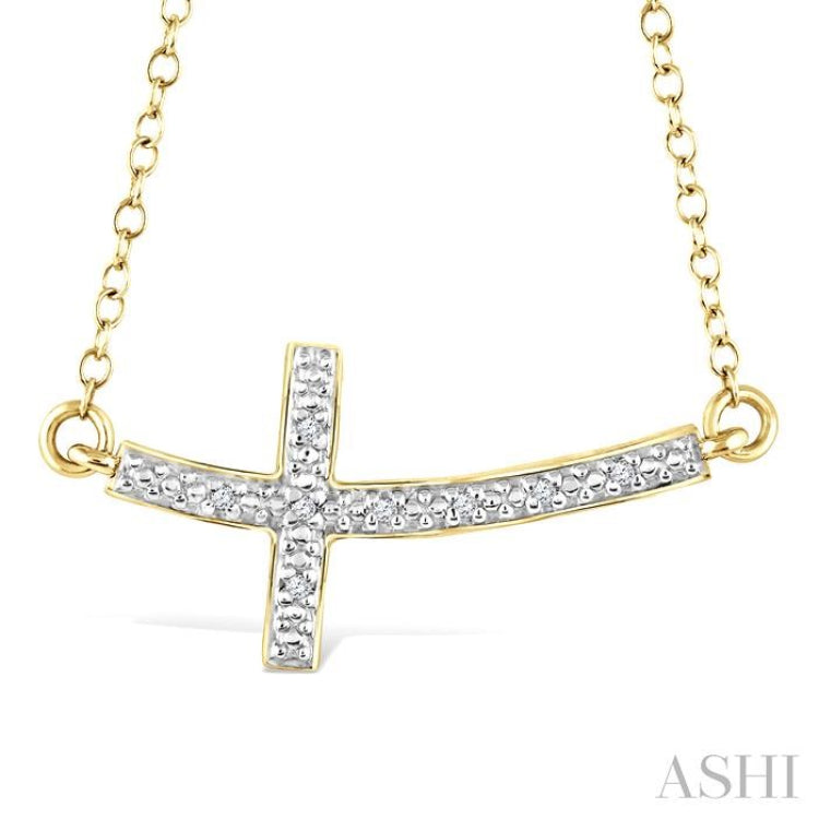 1/50 Ctw Reclined Cross Round Cut Diamond Fashion Pendant With Chain in Yellow Gold Vermeil