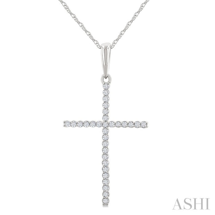 1/10 Ctw Cross Round Cut Diamond Fashion Pendant With Chain in 10K White Gold
