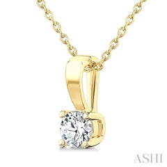 1/5 Ctw Prong Set Round Cut Diamond Solitaire Pendant With Chain in 14K Yellow Gold