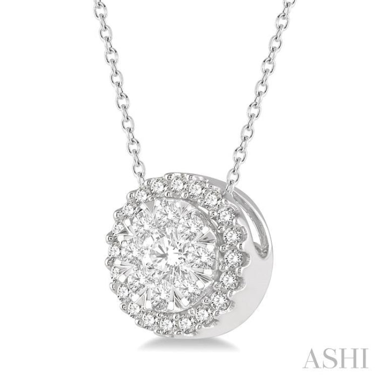 1/3 Ctw Lovebright Round Cut Diamond Pendant With Chain in 14K White Gold
