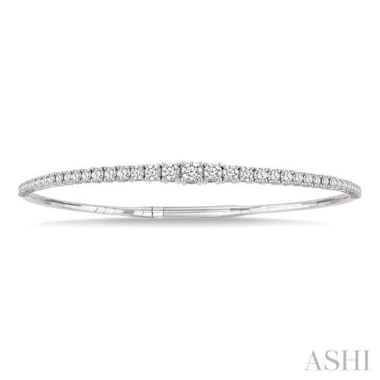 2 Ctw Round Cut Diamond Halfway Graduated Flex Bangle in 14K White Gold
