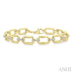 1/10 Ctw Bold Octagonal Link Round Cut Diamond Fashion Bracelet in Yellow Gold Vermeil