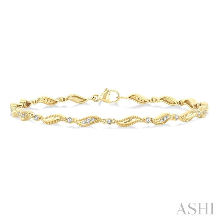1/4 Ctw Wave Link Round Cut Diamond Fashion Bracelet in 10K Yellow Gold