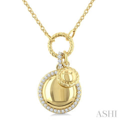 1/6 Ctw Circle Charm Round Cut Diamond Pendant With Chain in 10K Yellow Gold