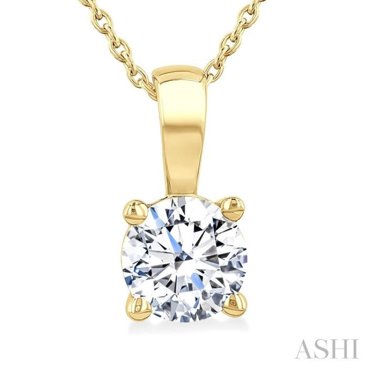 1 Ctw Prong Set Round Cut Diamond Solitaire Pendant With Chain in 14K Yellow Gold