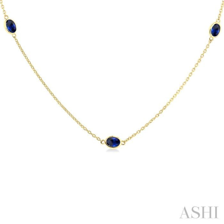 4x3 MM Oval Cut Sapphire Precious Station Necklace in 14K Yellow Gold