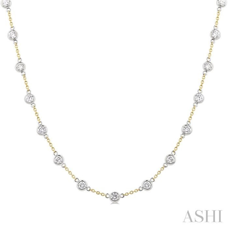 3 Ctw Bezel Set Round Cut Diamond Station Necklace in 14K Yellow and White Gold