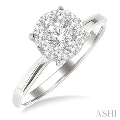 5/8 Ctw Circular Shape Lovebright Round Cut Diamond Engagement Ring in 14K White Gold