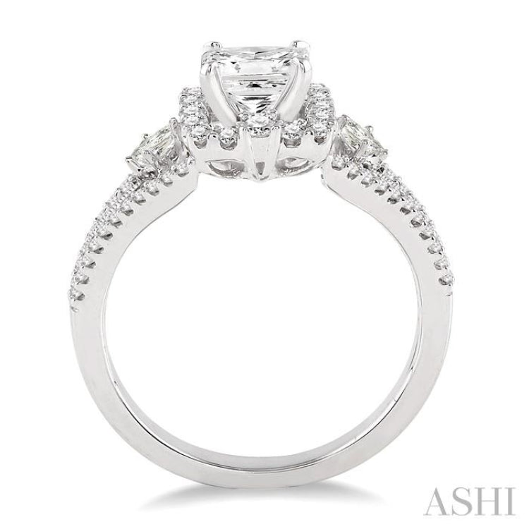 7/8 Ctw Diamond Engagement Ring with 1/3 Ct Princess Cut Center Stone in 14K White Gold