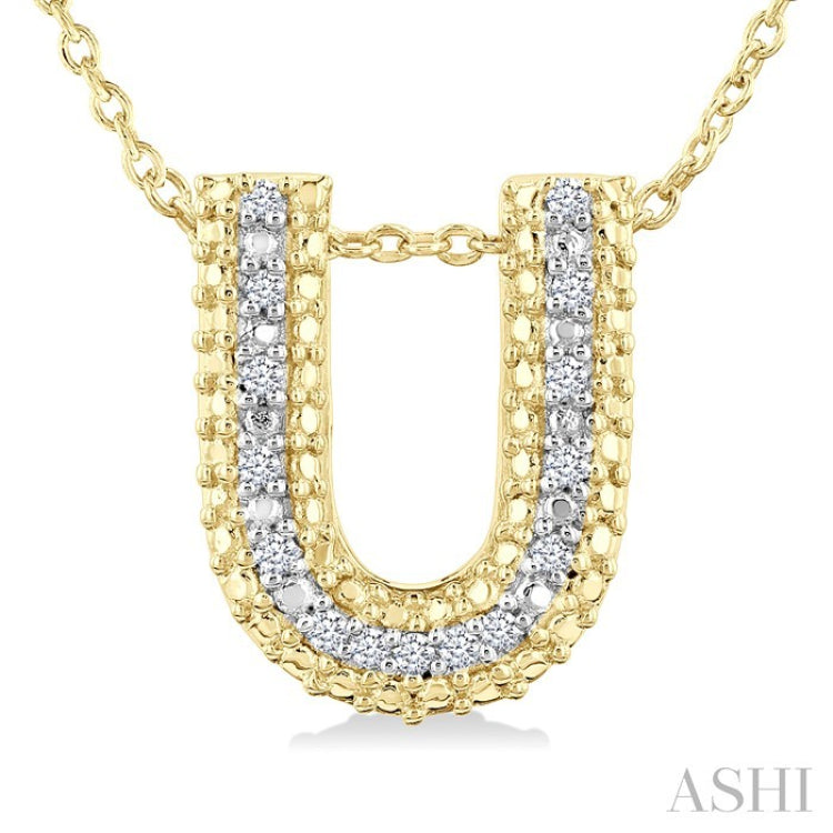 1/20 Ctw Bubble Accent Initial 'U' Round Cut Diamond Fashion Pendant With Chain in Yellow Gold Vermeil