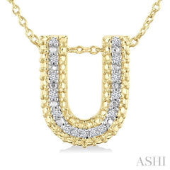 1/20 Ctw Bubble Accent Initial 'U' Round Cut Diamond Fashion Pendant With Chain in Yellow Gold Vermeil