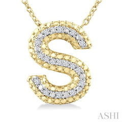 1/20 Ctw Bubble Accent Initial 'S' Round Cut Diamond Fashion Pendant With Chain in Yellow Gold Vermeil