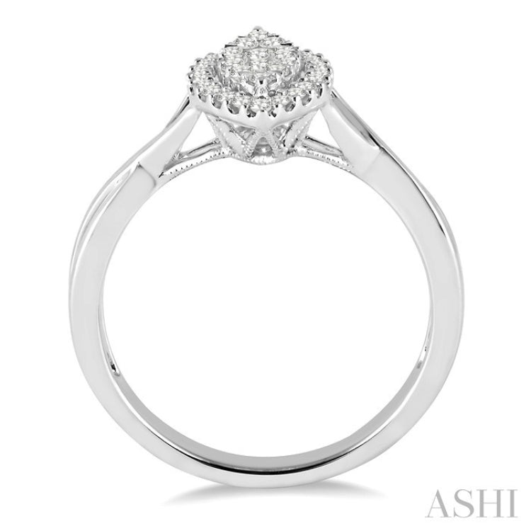 1/3 Ctw Marquise Shape Round Cut Diamond Lovebright Ring in 14K White Gold