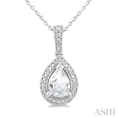7X5 MM Pear Shape White Topaz and 1/50 Ctw Round Cut Diamond Semi-Precious Pendant With Chain in Sterling Silver
