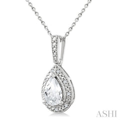 7X5 MM Pear Shape White Topaz and 1/50 Ctw Round Cut Diamond Semi-Precious Pendant With Chain in Sterling Silver