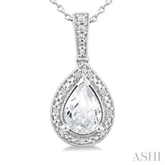 7X5 MM Pear Shape White Topaz and 1/50 Ctw Round Cut Diamond Semi-Precious Pendant With Chain in Sterling Silver