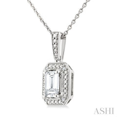 7X5 MM Octagon Shape White Topaz and 1/50 Ctw Round Cut Diamond Semi-Precious Pendant With Chain in Sterling Silver