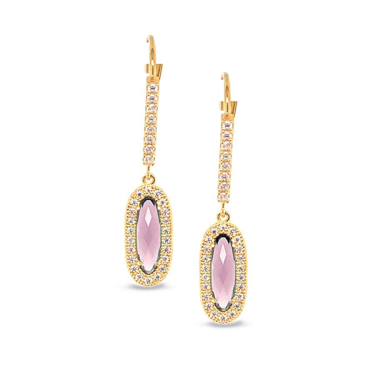 Oblong Simulated Pink Drop Earrings