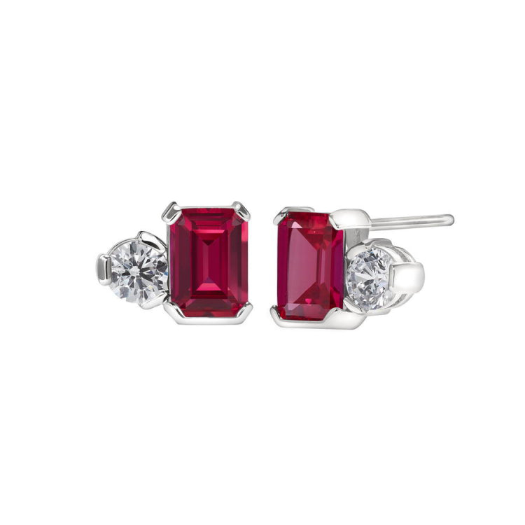 July Emerald Cut Birthstone Earrings
