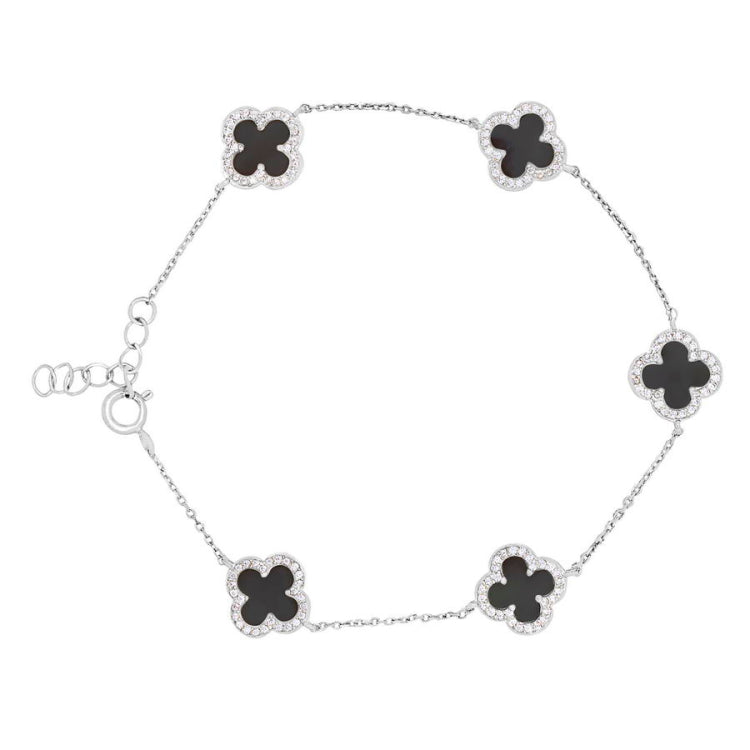 Black Onyx Clover Station Bracelet