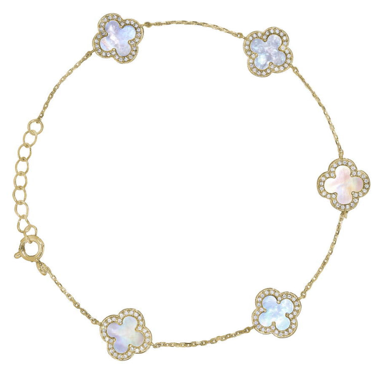 Mother of Pearl Clover Station Bracelet