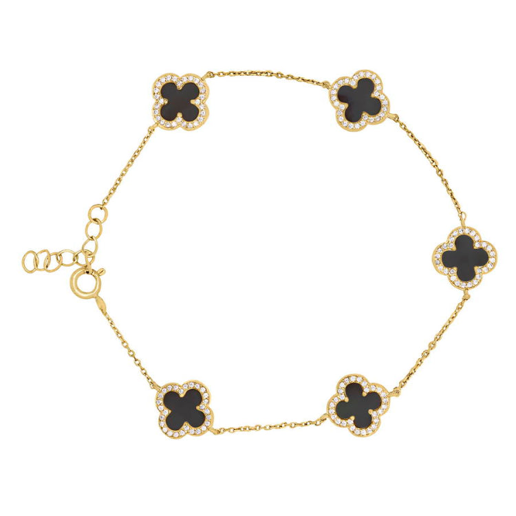 Black Onyx Clover Station Bracelet
