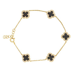 Black Onyx Clover Station Bracelet