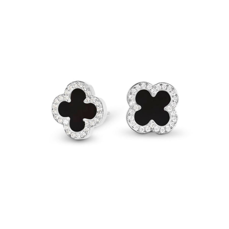 Black Onyx Clover Stud Earrings