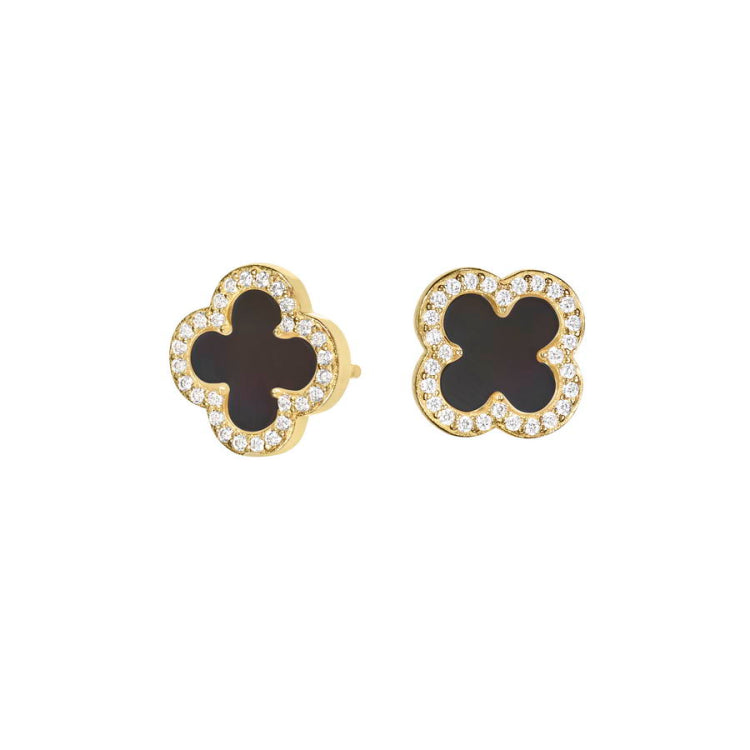 Black Onyx Clover Stud Earrings