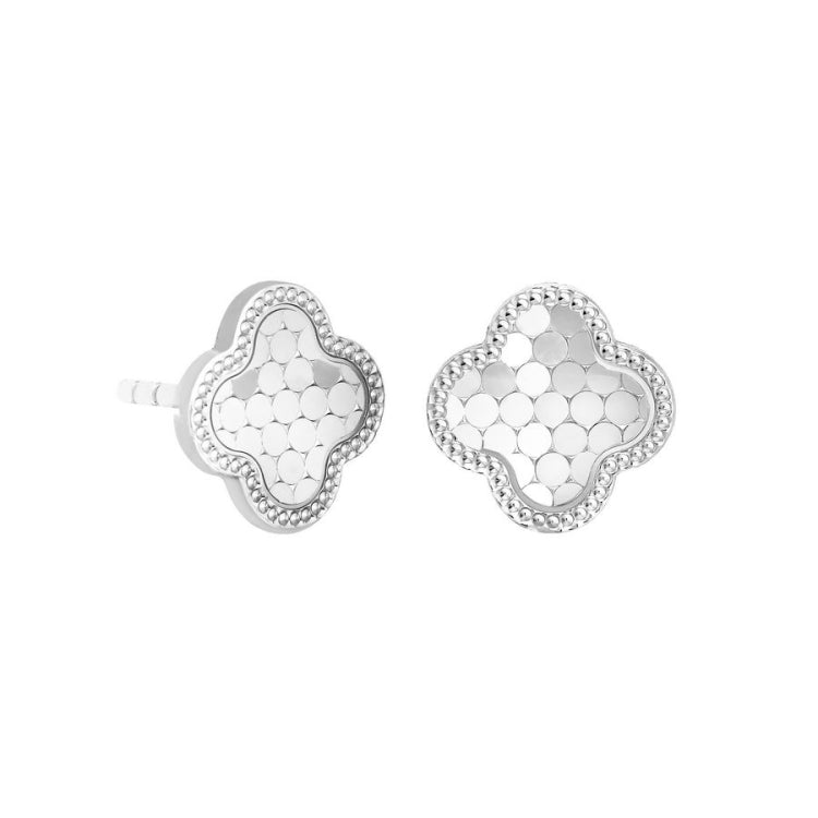 Diamond Cut Sequin Pattern Clover Stud Earrings