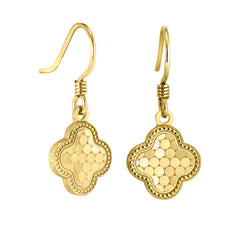 Diamond Cut Sequin Pattern Clover Drop Earrings