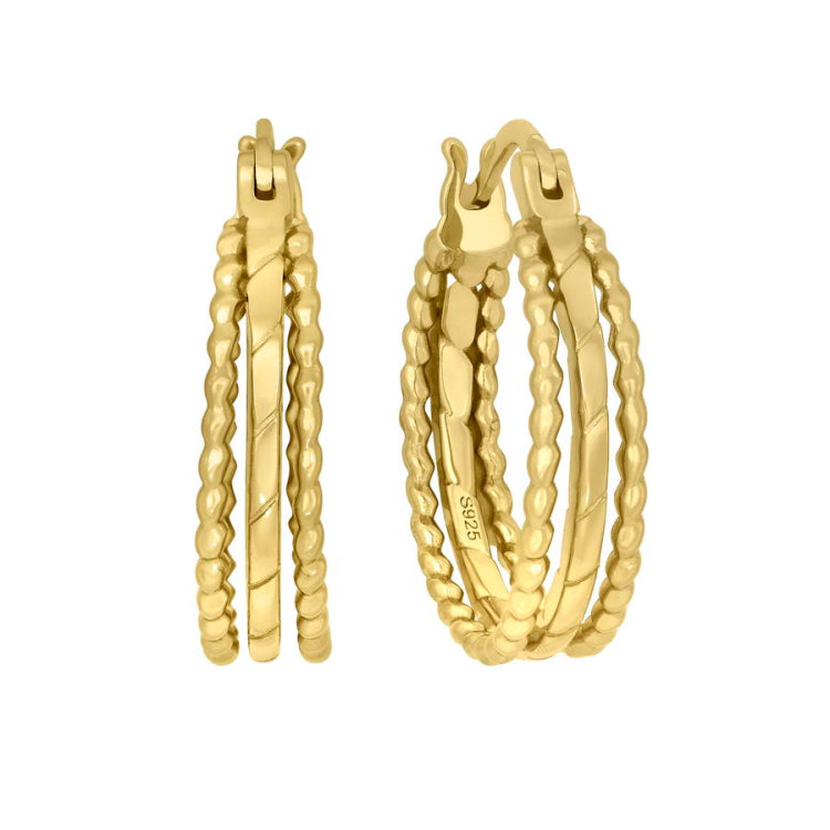 Three Strand Textured Hoop Earrings