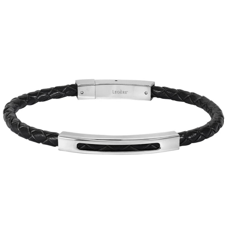 Thin Braided Leather Bracelet with Open Bar