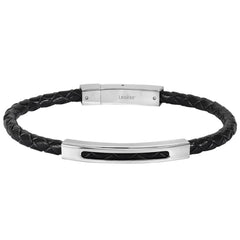 Thin Braided Leather Bracelet with Open Bar
