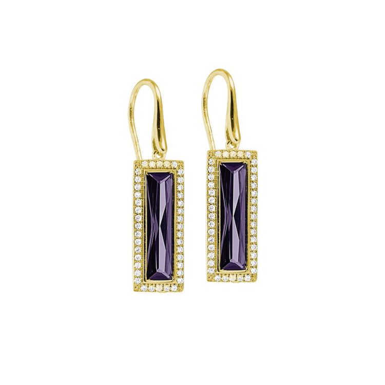 Rectangle Birthstone Drop Earrings - February