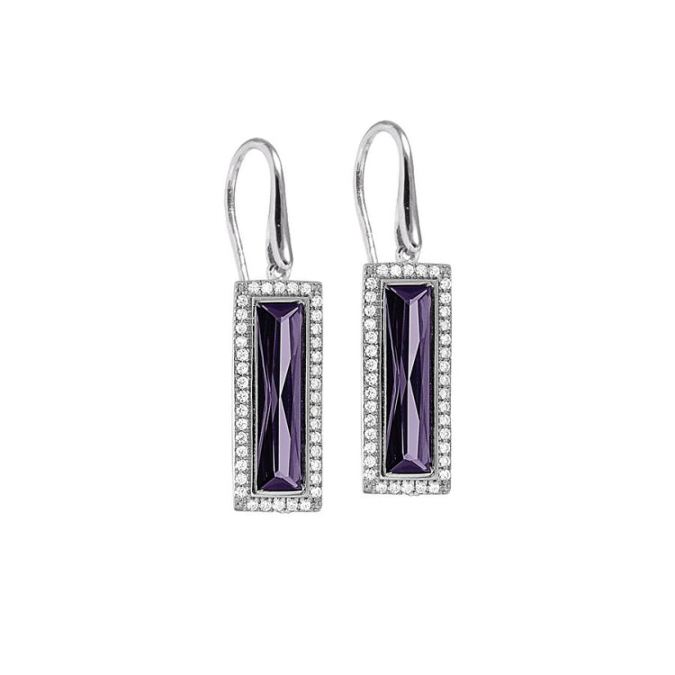 Rectangle Birthstone Drop Earrings - February