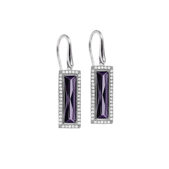 Rectangle Birthstone Drop Earrings - February