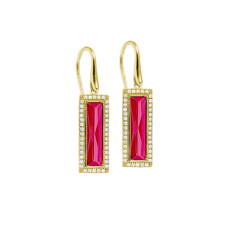Rectangle Birthstone Drop Earrings - July